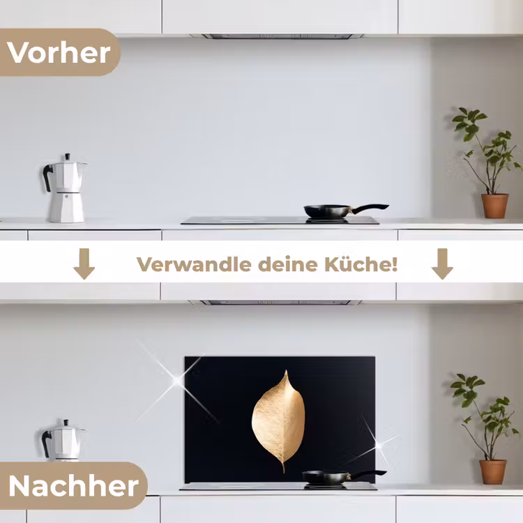 Bladeren - Goud - Zwart - Planten - Luxe keuken achterwand spatscherm klein -voor_na_DE
