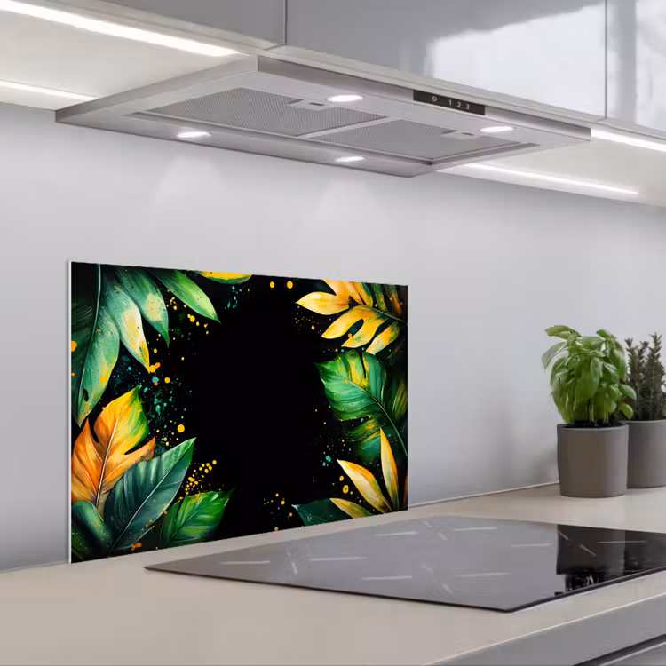 Bladeren - Groen - Geel - Verf - Jungle keuken achterwand spatscherm klein -3d_schuin