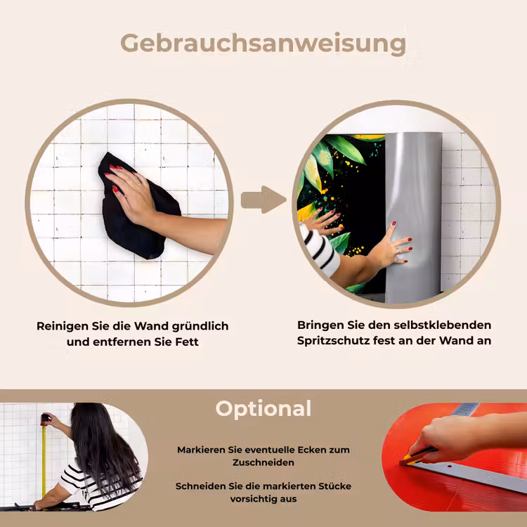 Bladeren - Groen - Geel - Verf - Jungle keuken achterwand spatscherm klein -gebruiksaanwijzing_DE