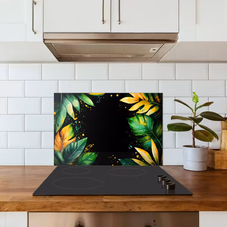 Bladeren - Groen - Geel - Verf - Jungle keuken achterwand spatscherm klein -sfeer2