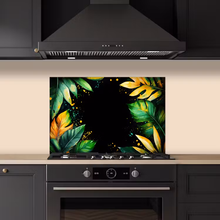 Bladeren - Groen - Geel - Verf - Jungle keuken achterwand spatscherm klein -sfeer1