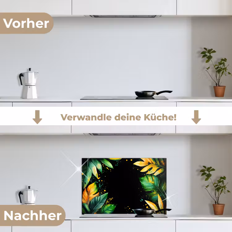 Bladeren - Groen - Geel - Verf - Jungle keuken achterwand spatscherm klein -voor_na_DE