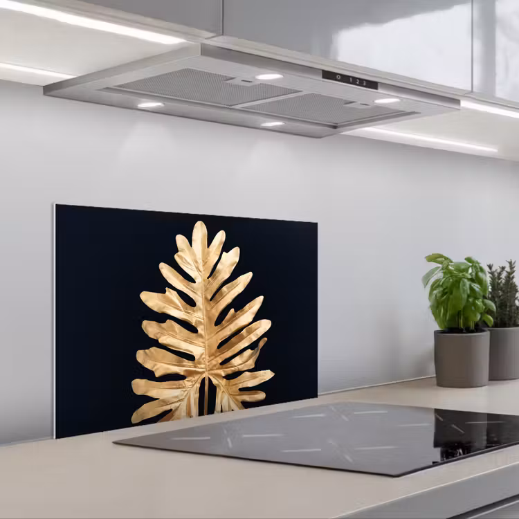 Bladeren - Herfst - Goud - Zwart - Natuur - Luxe keuken achterwand spatscherm klein -3d_schuin