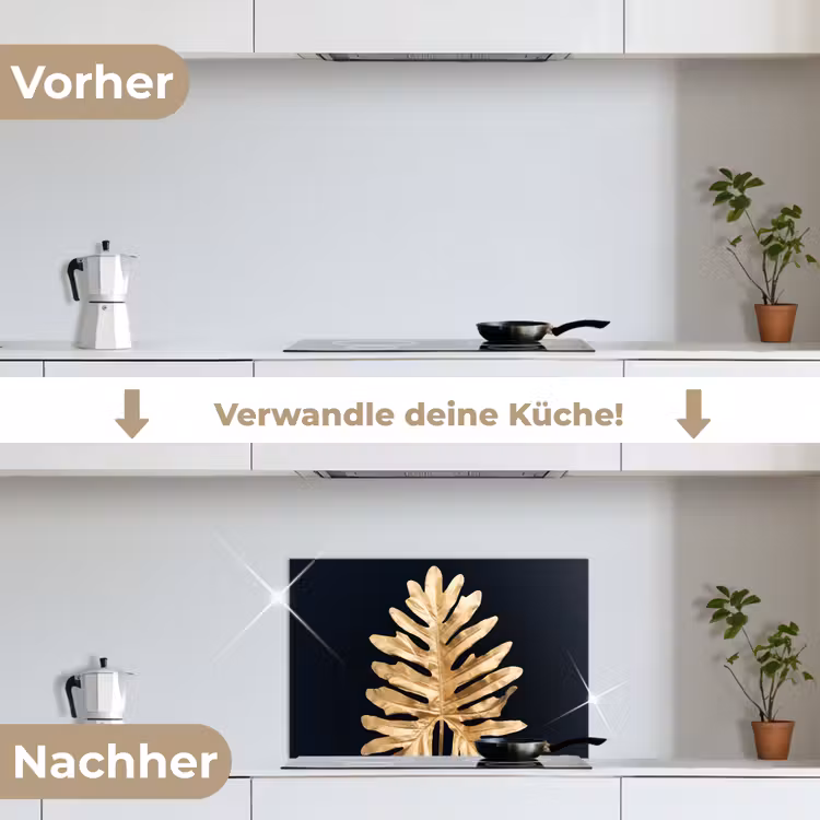 Bladeren - Herfst - Goud - Zwart - Natuur - Luxe keuken achterwand spatscherm klein -voor_na_DE