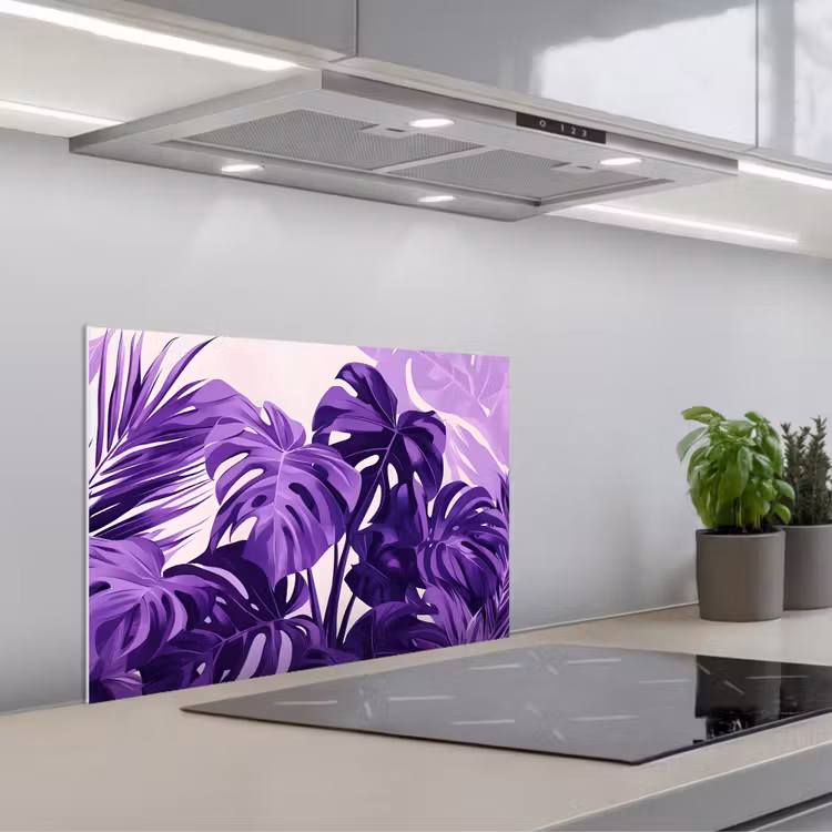 Bladeren - Paars - Tropisch - Abstract keuken achterwand spatscherm klein -3d_schuin
