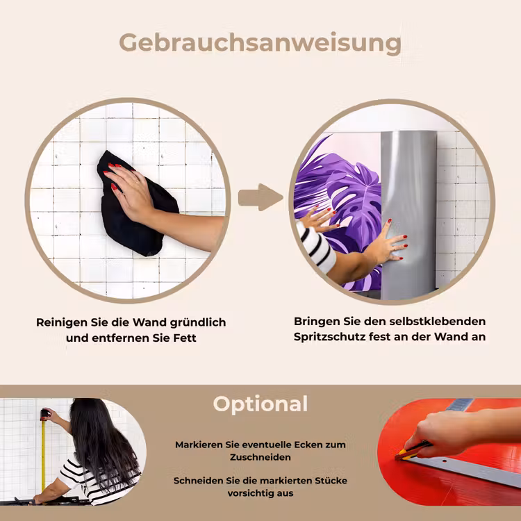 Bladeren - Paars - Tropisch - Abstract keuken achterwand spatscherm klein -gebruiksaanwijzing_DE