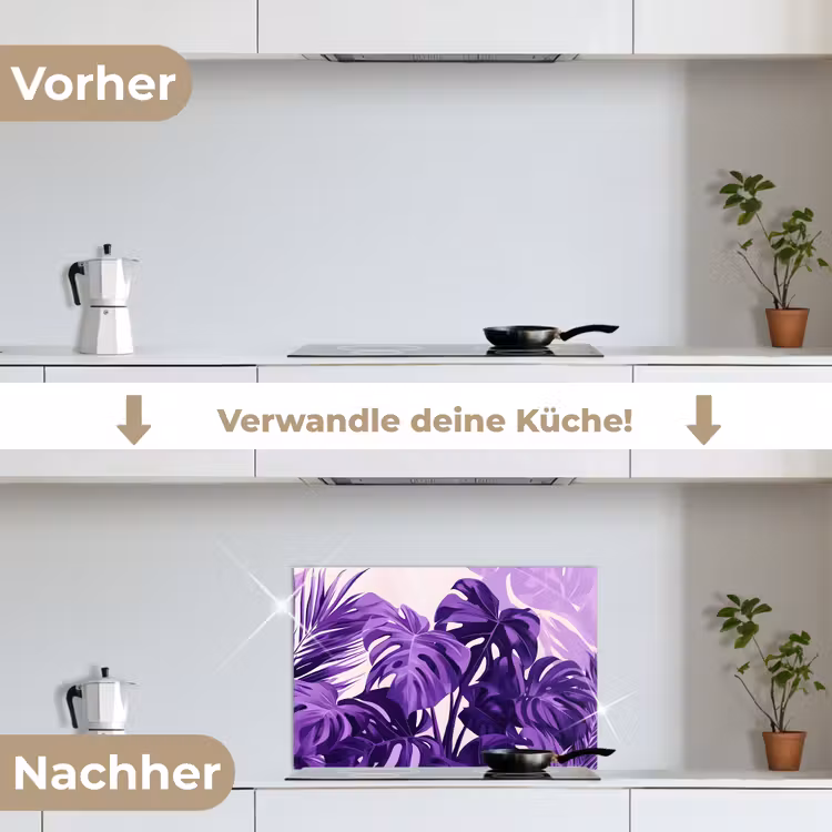 Bladeren - Paars - Tropisch - Abstract keuken achterwand spatscherm klein -voor_na_DE