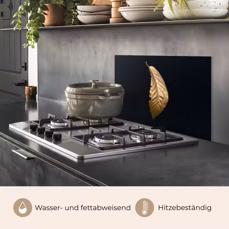 Bladeren - Luxe - Goud - Zwart - Natuur keuken achterwand spatscherm klein -usp_DE