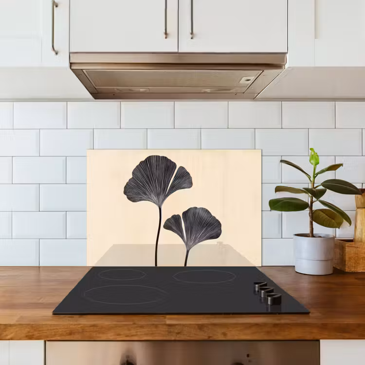Bladeren - Minimalistisch - Zwart keuken achterwand spatscherm klein -sfeer2