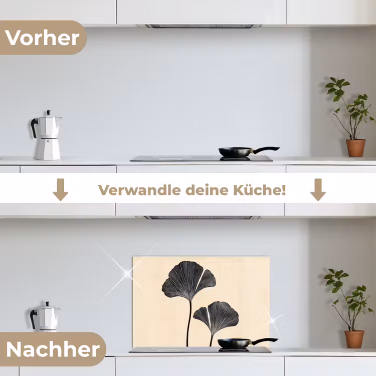 Bladeren - Minimalistisch - Zwart keuken achterwand spatscherm klein -voor_na_DE