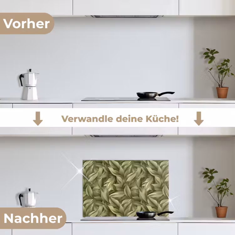 Bladeren - Modern - Groen keuken achterwand spatscherm klein 900 -voor_na_DE
