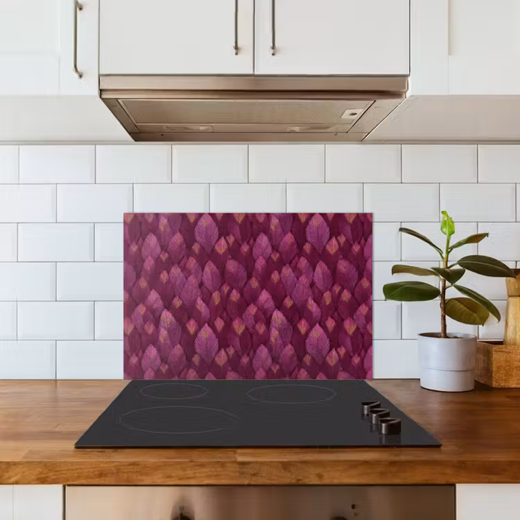 Bladeren - Patroon - Burgundy keuken achterwand spatscherm klein 900 -sfeer2