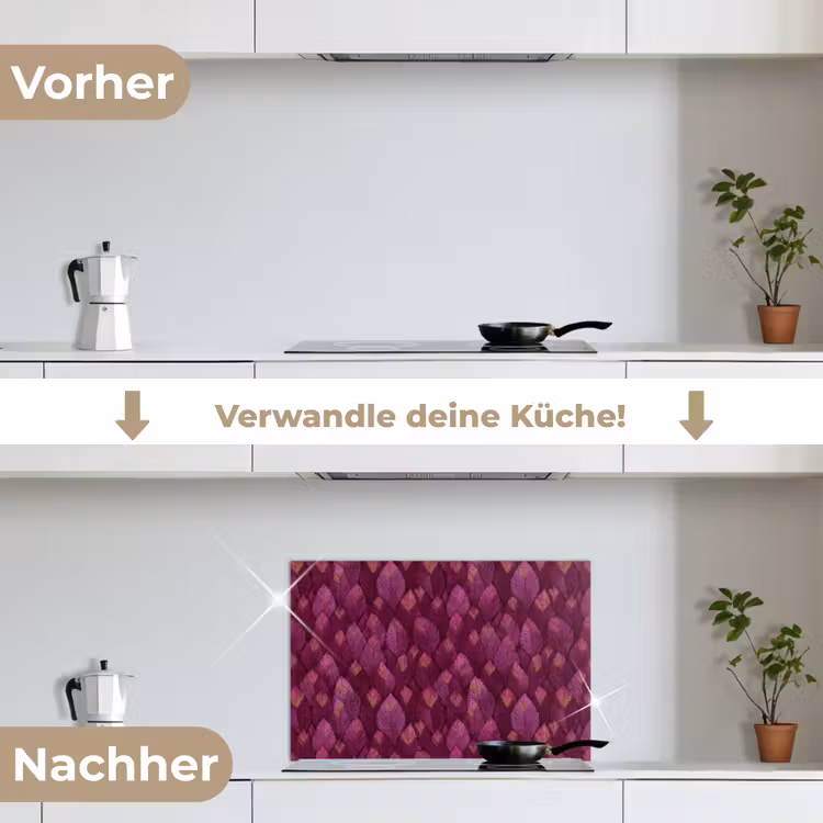 Bladeren - Patroon - Burgundy keuken achterwand spatscherm klein 900 -voor_na_DE