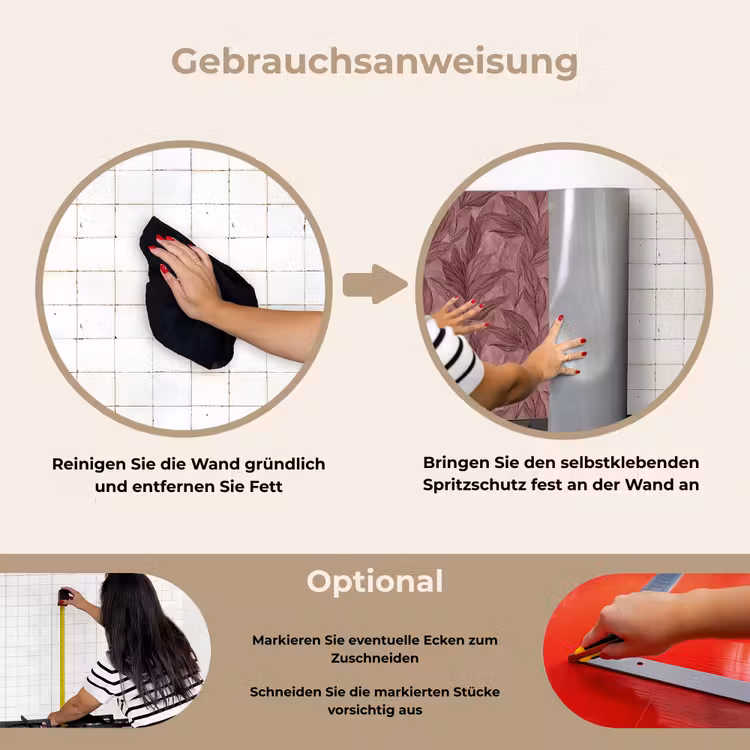 Bladeren - Patroon - Paars keuken achterwand spatscherm klein 900 -gebruiksaanwijzing_DE