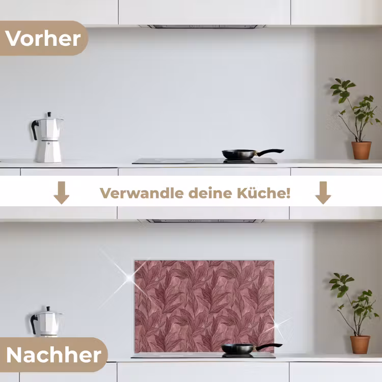 Bladeren - Patroon - Paars keuken achterwand spatscherm klein 900 -voor_na_DE
