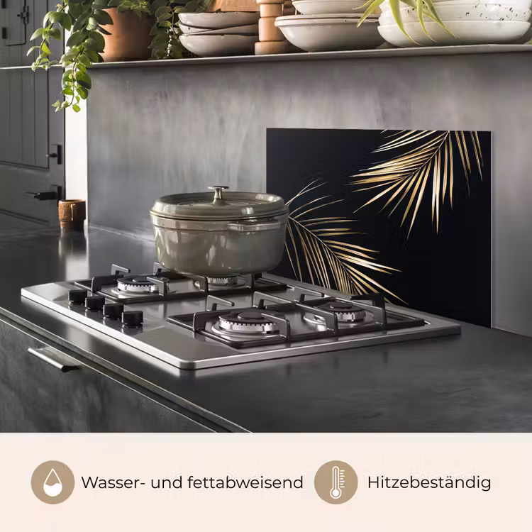 Bladeren - Planten - Goud - Zwart - Luxe keuken achterwand spatscherm klein -usp_DE