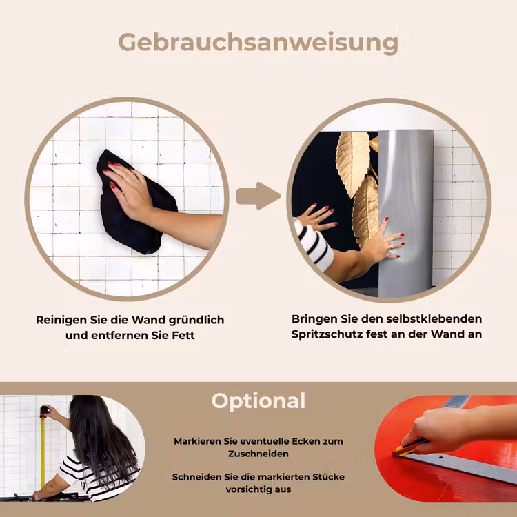 Bladeren - Zwart - Goud - Luxe - Planten keuken achterwand spatscherm klein -gebruiksaanwijzing_DE