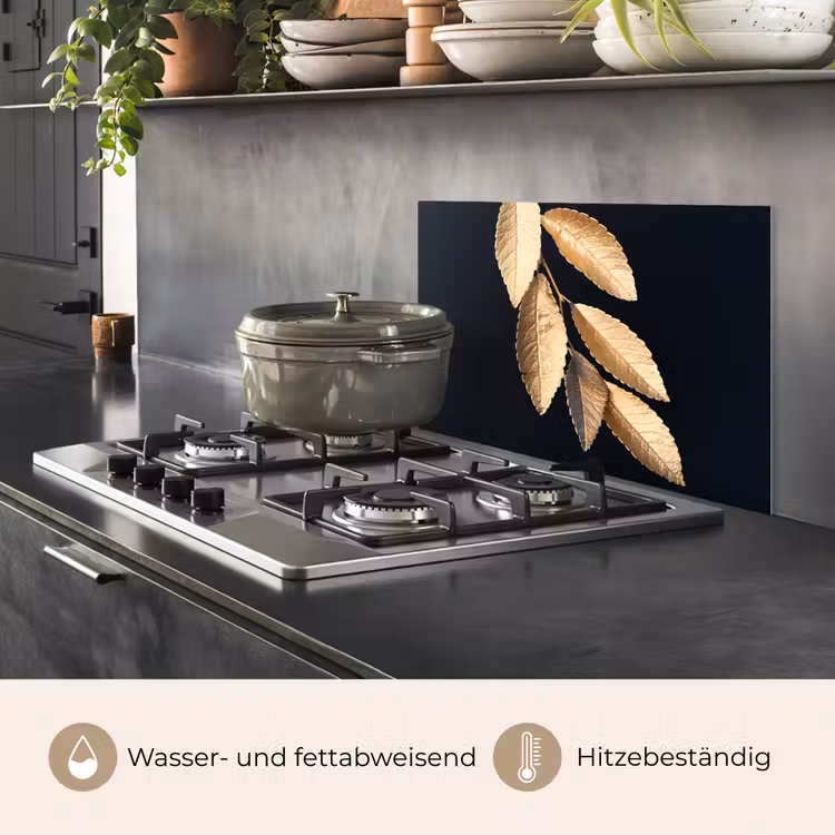 Bladeren - Zwart - Goud - Luxe - Planten keuken achterwand spatscherm klein -usp_DE
