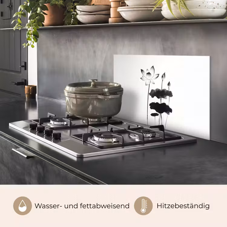 Bladeren - Zwart - Lotusbloem - Minimalitisch keuken achterwand spatscherm klein -usp_DE