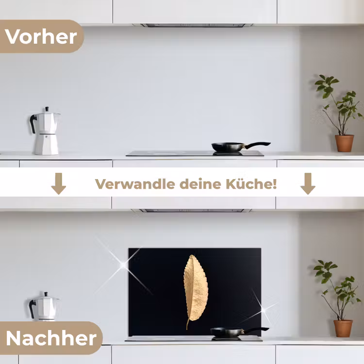 Bladeren - Black and gold - Luxe - Chic - Natuur keuken achterwand spatscherm klein -voor_na_DE