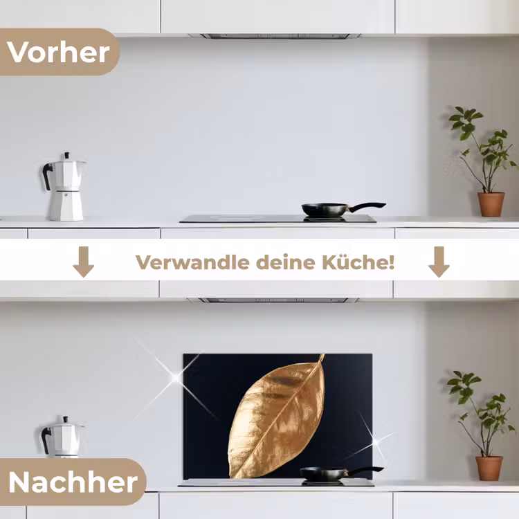 Bladeren - Black en gold - Luxe - Natuur - Planten keuken achterwand spatscherm klein -voor_na_DE