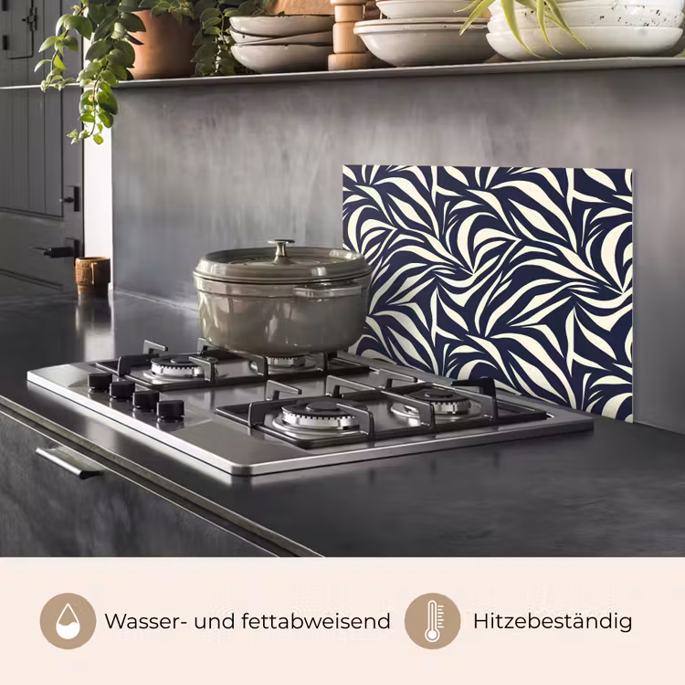 Bladvormen - Blauw - Patroon - Wit keuken achterwand spatscherm klein 900 -usp_DE
