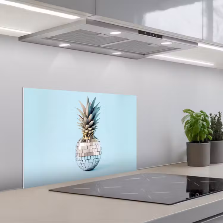 Blauw - Ananas - Disco - Discobal keuken achterwand spatscherm klein -3d_schuin