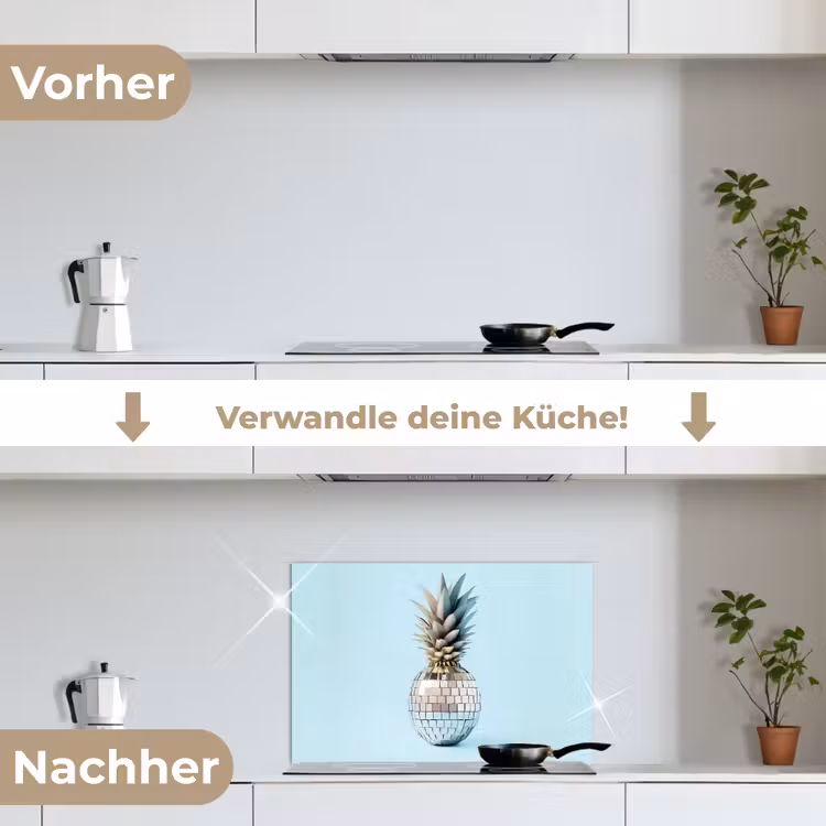 Blauw - Ananas - Disco - Discobal keuken achterwand spatscherm klein -voor_na_DE