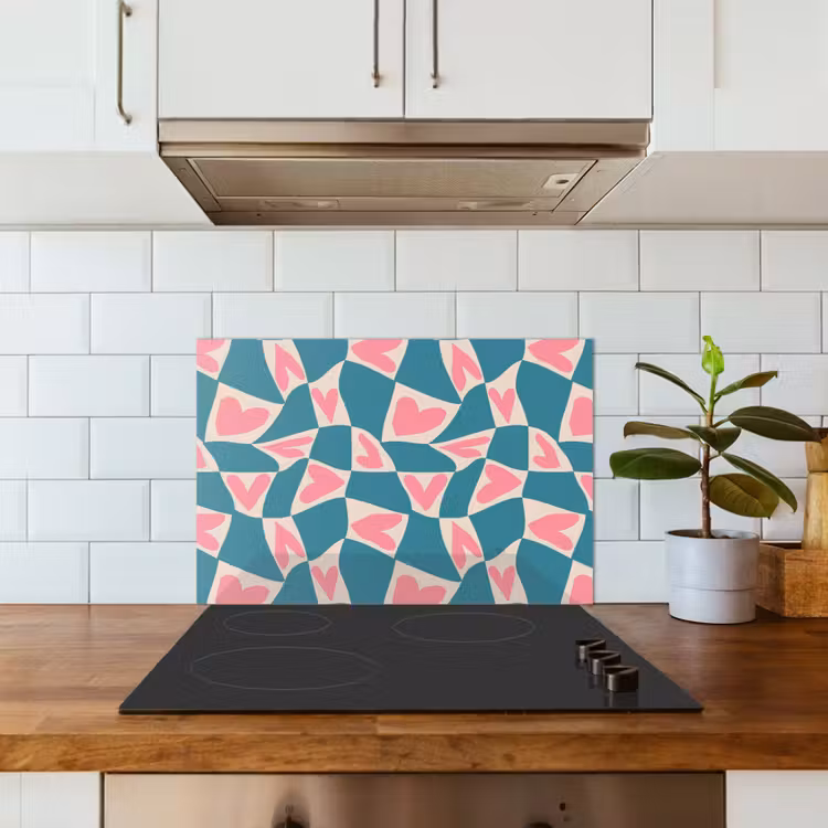 Blauw - Vlakken - Patroon - Hartjes keuken achterwand spatscherm klein 900 -sfeer2