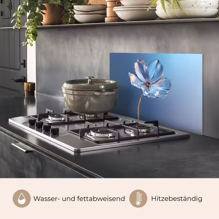 Blauw - Bloem - Glazen - Sierlijk keuken achterwand spatscherm klein -usp_DE