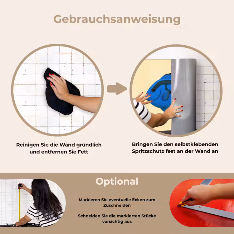 Blauw - Dory - Vis - Staartvin keuken achterwand spatscherm klein -gebruiksaanwijzing_DE