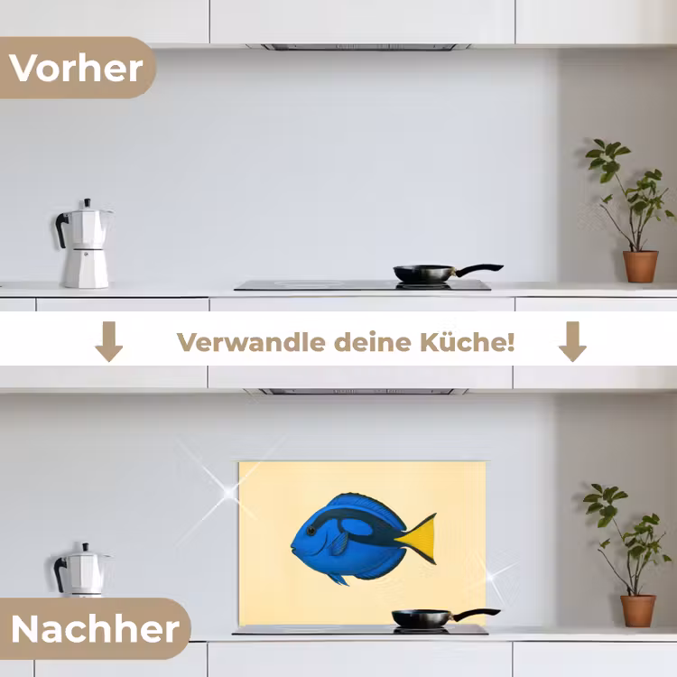 Blauw - Dory - Vis - Staartvin keuken achterwand spatscherm klein -voor_na_DE