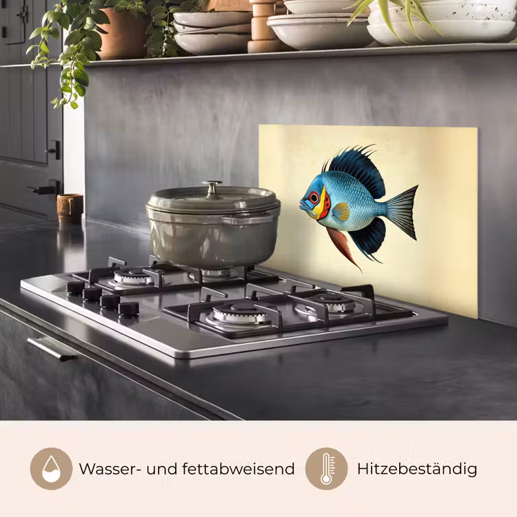 Blauw - Kieuwen - Vis - Illustratie keuken achterwand spatscherm klein -usp_DE