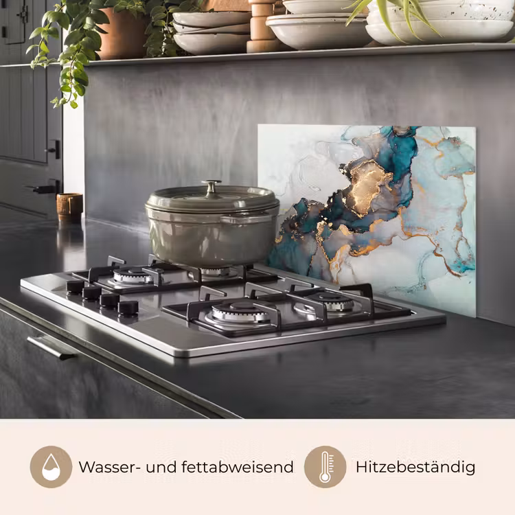 Marmer print - Goud - Blauw keuken achterwand spatscherm klein -usp_DE