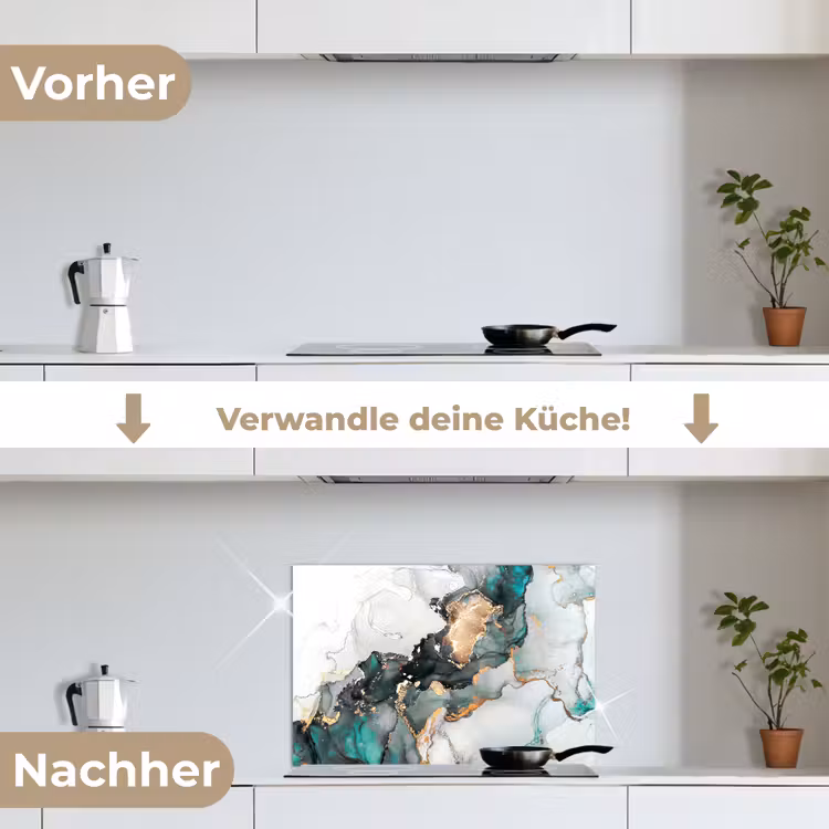 Blauw - Marmer - Goud keuken achterwand spatscherm klein -voor_na_DE