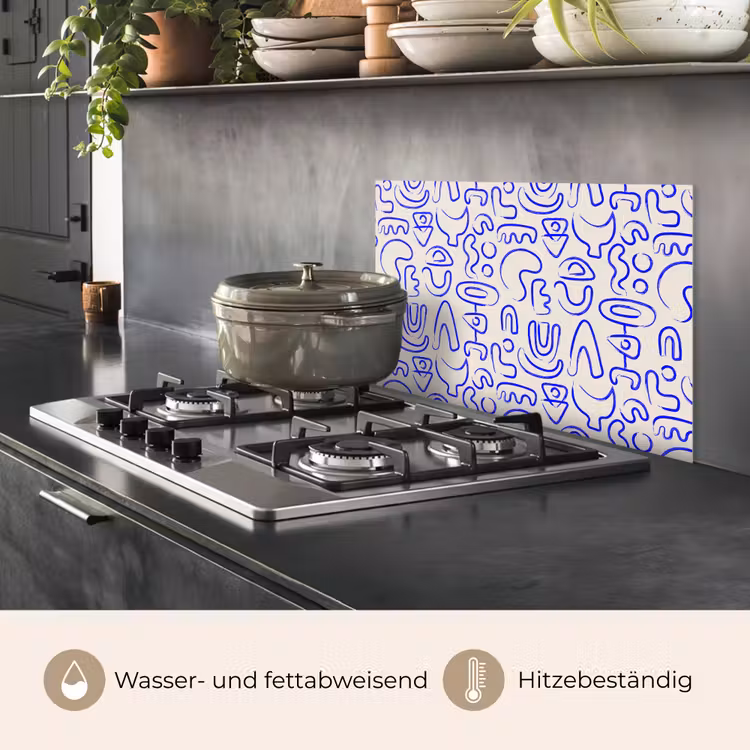Blauw - Patroon - Abstract - Beige keuken achterwand spatscherm klein 900 -usp_DE