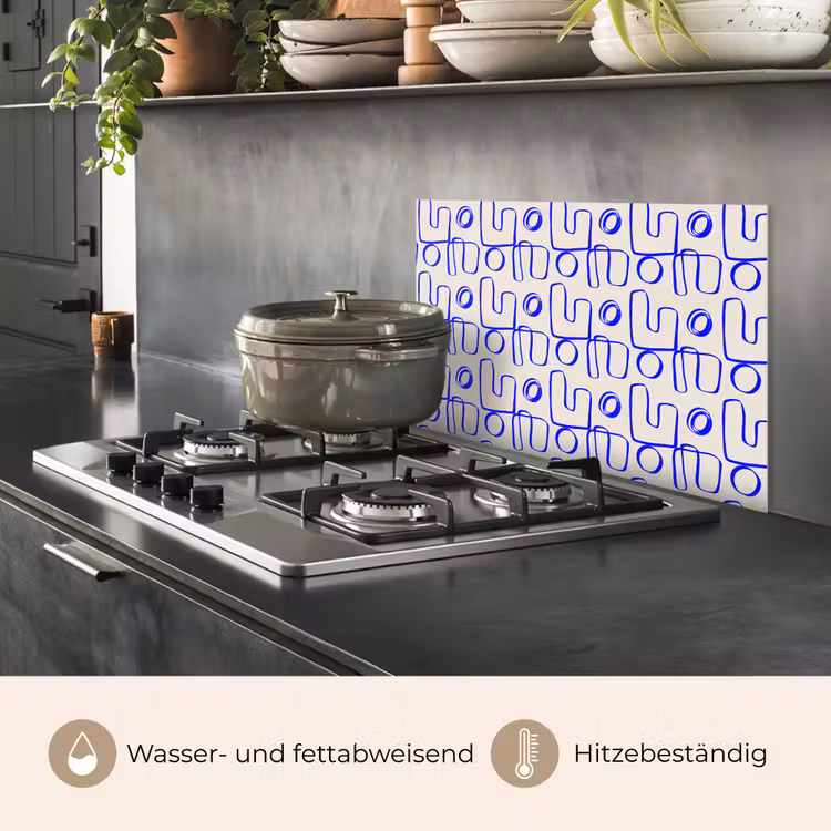 Blauw - Patroon - Beige - Abstract keuken achterwand spatscherm klein 900 -usp_DE