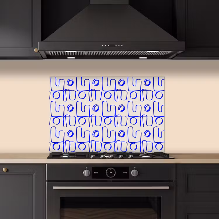 Blauw - Patroon - Beige - Abstract keuken achterwand spatscherm klein 900 -sfeer1