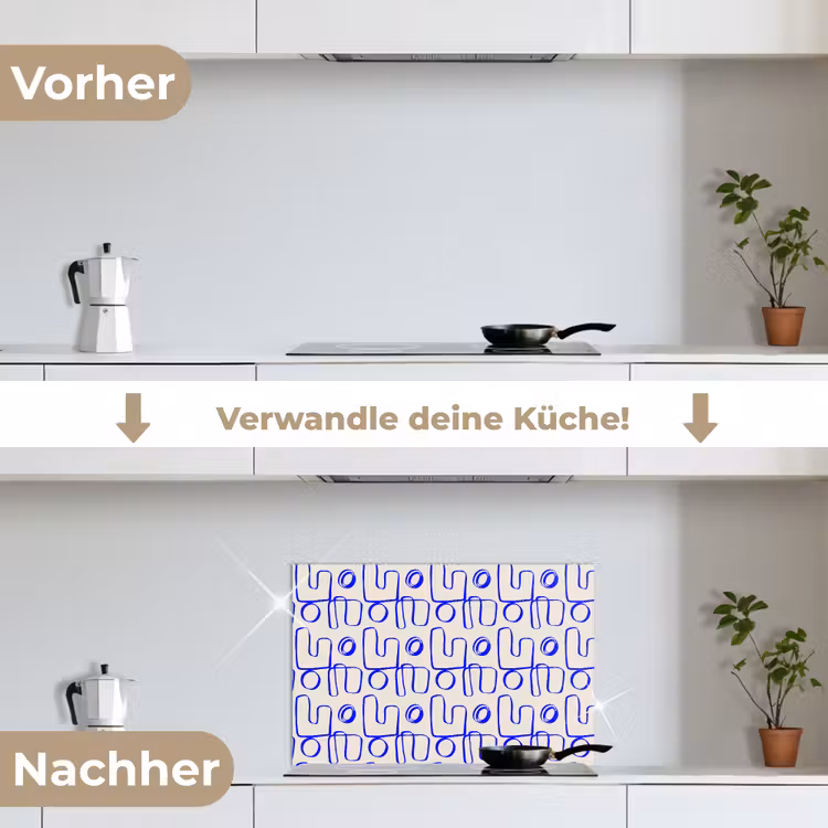 Blauw - Patroon - Beige - Abstract keuken achterwand spatscherm klein 900 -voor_na_DE