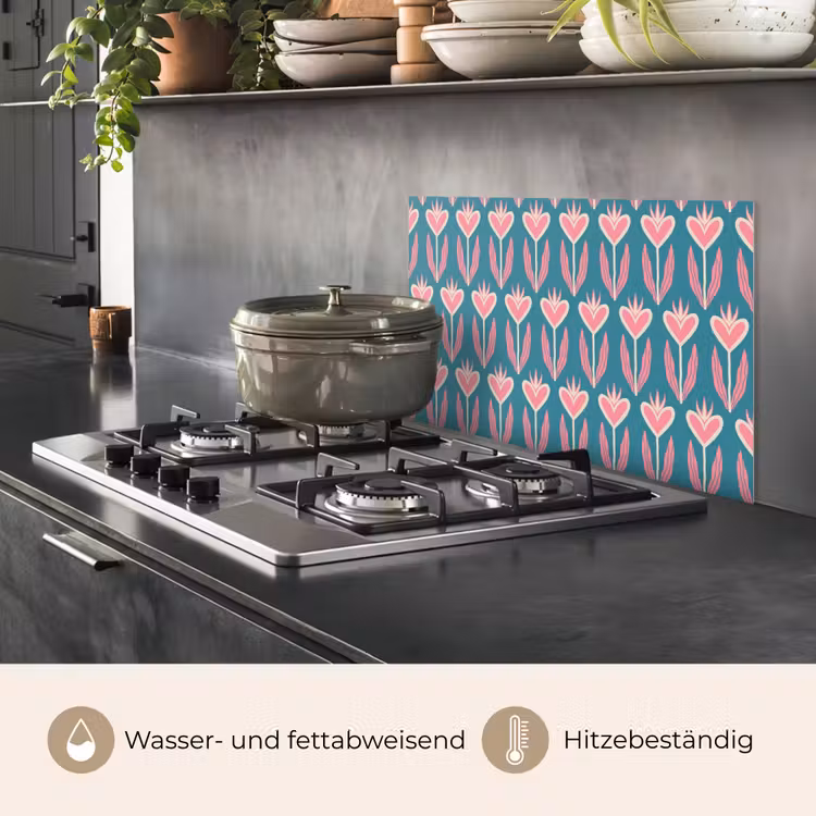 Blauw - Retro - Patroon - Hartjes keuken achterwand spatscherm klein 900 -usp_DE