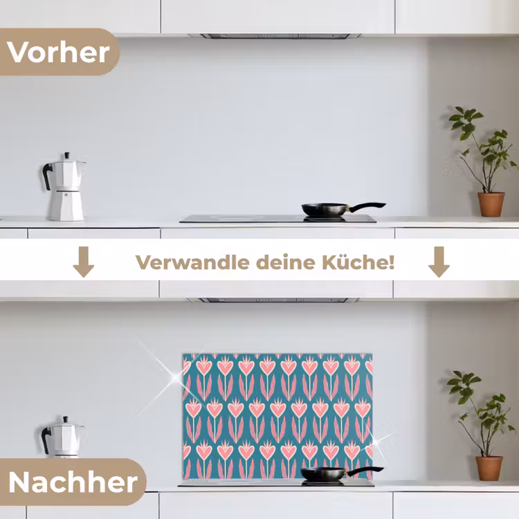 Blauw - Retro - Patroon - Hartjes keuken achterwand spatscherm klein 900 -voor_na_DE