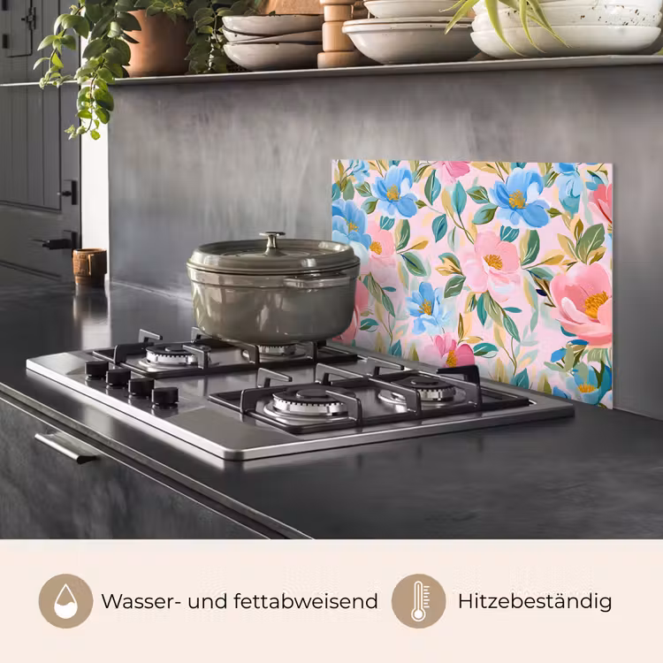 Blauw - Roze - Bloemen keuken achterwand spatscherm klein -usp_DE