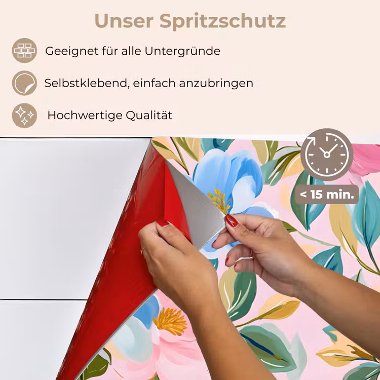Blauw - Roze - Bloemen keuken achterwand spatscherm klein -spatscherm_DE