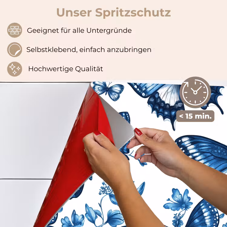 Blauw - Vlinders - Bloemen - Wit keuken achterwand spatscherm klein 900 -spatscherm_DE