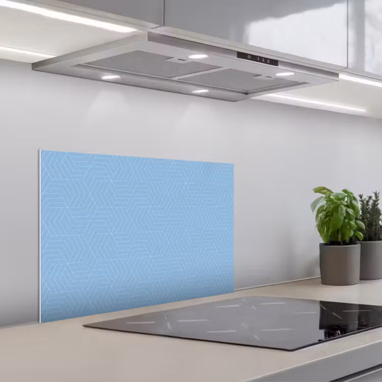 Blauw - Wit - Lijnen - Patroon keuken achterwand spatscherm klein 900 -3d_schuin