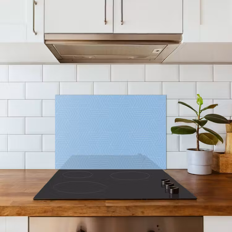 Blauw - Wit - Lijnen - Patroon keuken achterwand spatscherm klein 900 -sfeer2