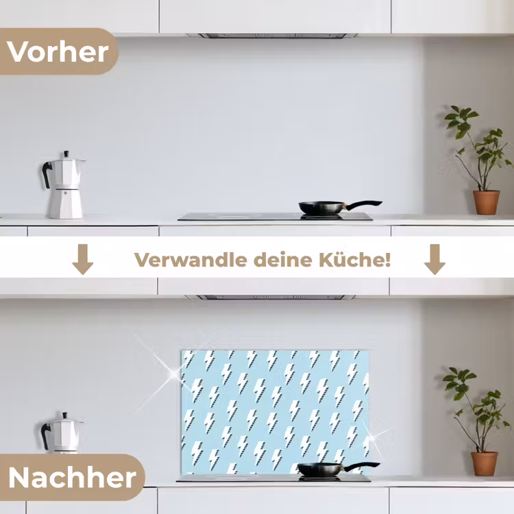 Blauw - Wit - Patroon - Bliksem keuken achterwand spatscherm klein 900 -voor_na_DE