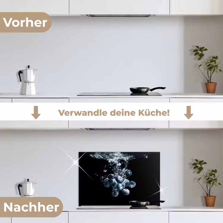 Blauwe bessen - Fruit - bes - Stilleven - Water - Zwart keuken achterwand spatscherm klein -voor_na_DE
