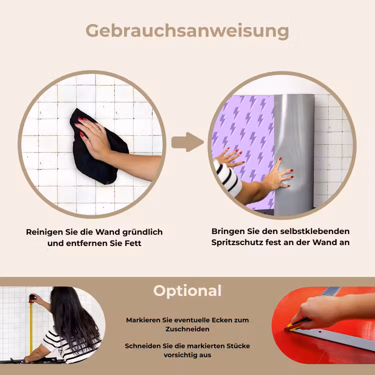 Bliksem - Paars - Lila keuken achterwand spatscherm klein 900 -gebruiksaanwijzing_DE