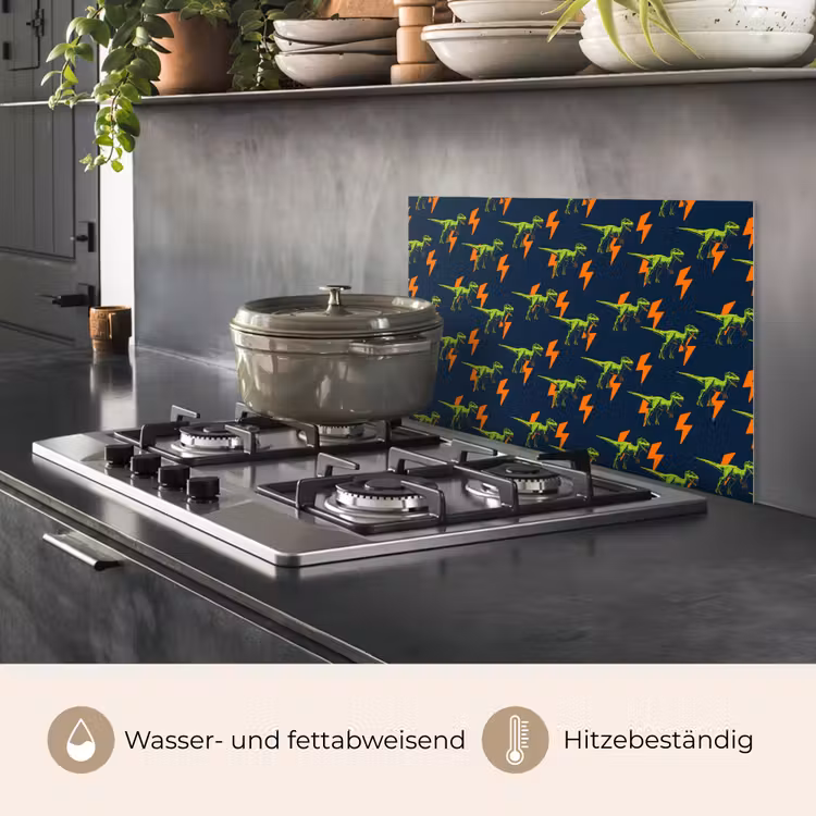 Bliksemschichten - Oranje - Dinosaurussen keuken achterwand spatscherm klein -usp_DE